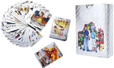 RAGVEE Pokemon Waterproof 55pcs TCG Silver Foil Card Box V Series Vmax Gx Ex Cards(Silver)