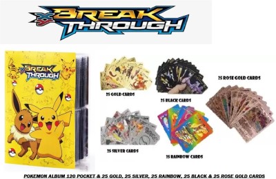CrazyBuy Pokemon Album 120 pockets & 25 Gold,25 Black,25 Silver,25 rose gold & 25 Rainbow(Multicolor)