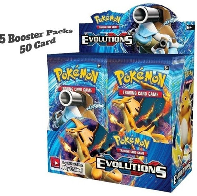 CrazyBuy EVOLUTIONS Pocket Monsters Trading Card Game Booster Packs Kids((Pack of 5-50pc)(Multicolor)