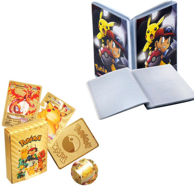SALPITOYS Waterproof 55pcs Pokemon Gold Card Box V Series Vmax Gx Playing with album(Multicolor)