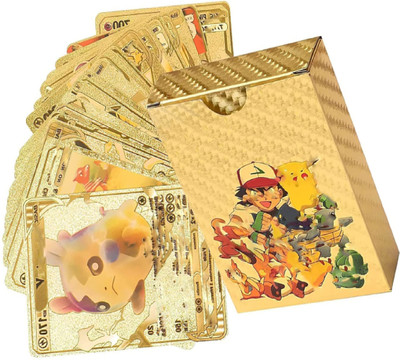 pari pari Waterproof 55pcs Pokemon Gold Card Box M-69 V Series Vmax Gx(Golden)
