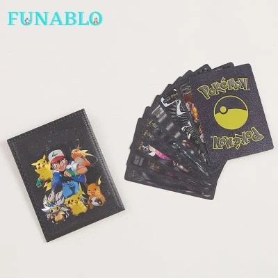 FUNABLO 10 PCS Rare Black Foil Cards Pokermen Deck Box, Best Gift for Collectors(Black)
