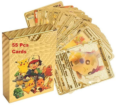 PEZYOX Waterproof 55pcs Pokemon TCG Gold Card Box V Series Vmax Gx Playing Card(Gold)