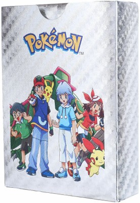 Craveon 55 PCS Silver Pokémon Playing Foil Card Assorted, ( 55 Cards Deck Box ) for Kids(Silver)