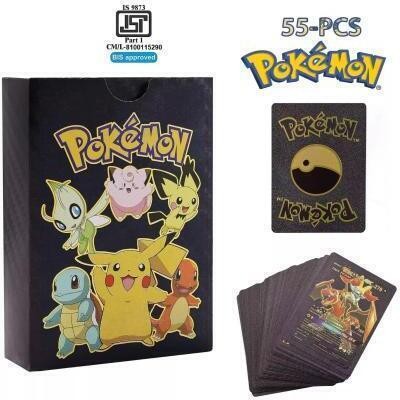 Milito card for kids , 55 PCS Gold Foil Card of pokemon , card toy for kids(Black, golden)