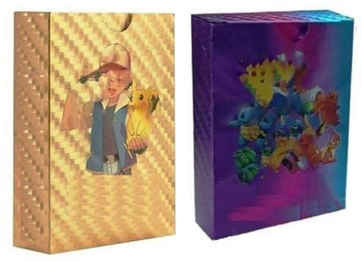Gift Collection 2 Set Of Waterproof 55pcs Each Pokemon Card Box V Series Vmax GX Playing(Golden, Rainbow)