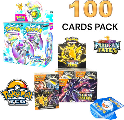 Bestdeals New Pokemon cards 12 pack 96 paldean fates cards real rare high hp box set deck(Multicolor)