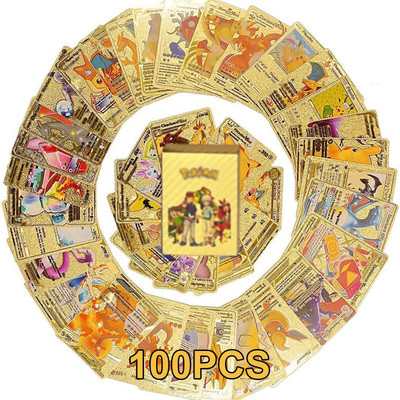 MARS 100 Piece Foil Poke-Mon Cards with Many Common and Uncommon Cards(Golden)