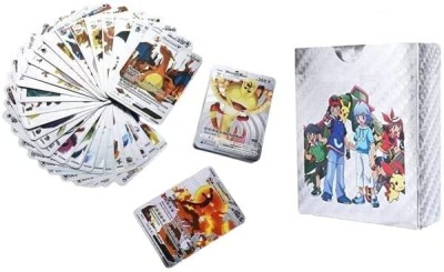 PEZYOX Waterproof 55pcs Pokemon TCG Gold Card Box V Series Vmax Gx Playing Card(Silver)