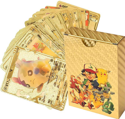 pari pari Waterproof 55pcs Pokemon Gold Card Box M-81 V Series Vmax Gx(Golden)