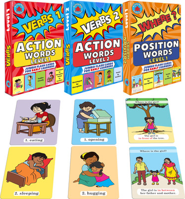 Brainy Bug Resources 90 flashcards, 60 action words, 30 positions words cards(Multicolor)