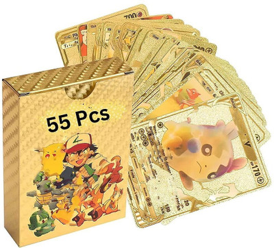 Gift Collection Waterproof 55pcs Pokemon Gold Foil Card Box V Series Vmax Gx Playing Cards(Golden)