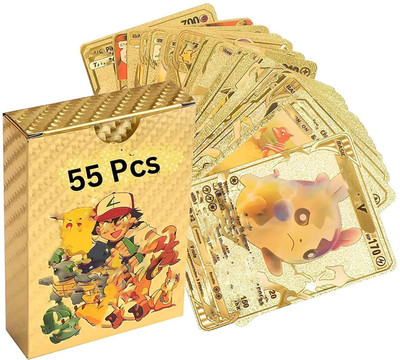 pari pari Waterproof 55pcs Pokemon Gold Card Box V Series Vmax Gx Playing (Multicolor)(Golden)