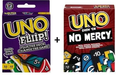 Siliguri Toy Zone UNO Flip! + UNO Show No Mercy Card Game Set for Family Fun and Challenge(Multicolor)
