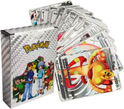 WOYR Waterproof 55pcs Pokemon TCG Silver Card Box V Series Vmax Gx Playing Card(Multicolor)