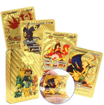 Ignite 55pcs Pokemon Gold Card Waterproof Card Box V Series Vmax Gx Playing Card(Gold)