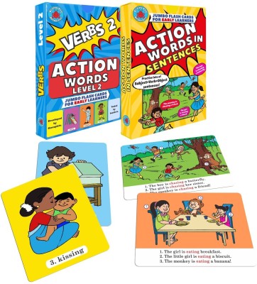 Brainy Bug Resources 60 flashcards, action words (level 2), subject verb object sentences(Multicolor)