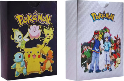 Mallexo Pokemon Trading Cards 25 Black & 25 Silver Card Vmax Gx V Series Card For Kid's(Multicolor)