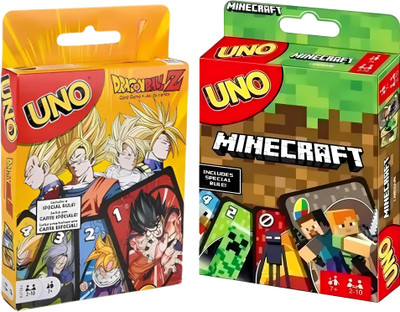 WOYR Preimum Quality UNO Minecraft and UNO Dragon Ball Z Playing Cards Game(Green, Orange)
