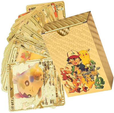 pari pari Waterproof 55pcs Pokemon Gold Card Box M-68 V Series Vmax Gx(Golden)
