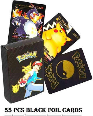 MOONZA Waterproof 55pcs Pokemon Black Foil Card Box V Series Vmax Gx Ex Cards(Black)