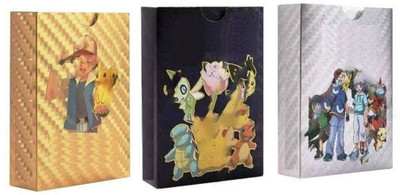Gift Collection 3 Set Of Waterproof 55pcs Each Pokemon Card Box V Series Vmax GX Playing Cards(Golden, Silver, Black)
