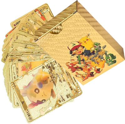 pari pari Waterproof 55pcs Pokemon Gold Card Box M-46 V Series Vmax Gx(Golden)
