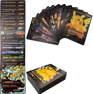 Mannat Waterproof 55pcs Pokemon Black Card Box V Series Vmax Gx Playing Rare Series(Golden, Black)