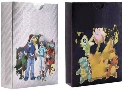 Gift Collection Pack Of 2 Waterproof 55pcs Each Pokemon Card Box V Series Vmax GX Playing(Silver, Black)