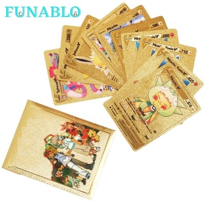 FUNABLO 10 PCS Gold Foil Cards Pokermen Deck Box, Best Gift for Collectors(Golden)
