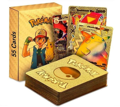 Gift Collection Waterproof 55pcs Pokemon Gold Card Box V Series Vmax Gx Playing (Golden Color)(Golden)