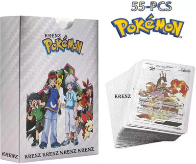 SAGONA Pokemon Playing Cards 55 Pcs Silver Foil Card Deck Box V Series Vmax Gx Ex Ox(Silver)