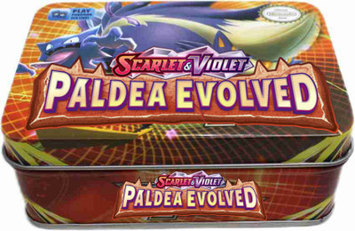 TCG Playing cards Scarlet & Violet Paldea Evolved Metal Box Tin with ex cards(Multicolor)