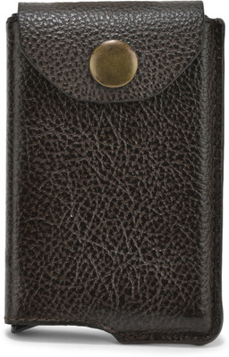 Yellowcoin Leather Wrapped Aluminum PopUp Slim Metal Credit Or Debit/ATM Card Holder Case 6 Card Holder(Set of 1, Brown)