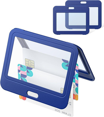 NSSP Horizontal Plastic Locking ID Card Holder for Office/School 1 Card Holder(Set of 10, Blue)