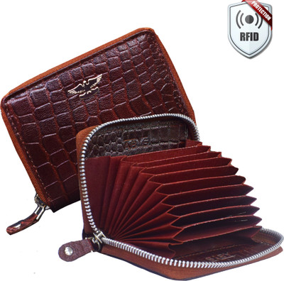 ABYS Genuine Leather RFID Protected Brown Card Holder with Zip Closure For Men 8 Card Holder(Set of 1, Brown)