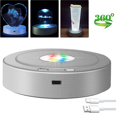 24x7eMall Turntable Rotating Display Stand LED 8 Light Modes USB And Battery 10..5 Cm 1 Card Holder(Set of 1, Multicolor)