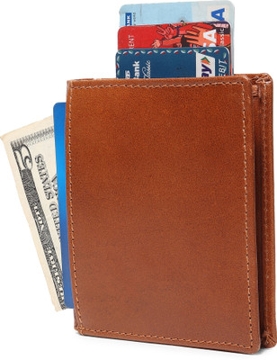 Jungler RFID Blocking Minimalist Genuine Leathe Card Holder With Cash Compartment 80 Card Holder(Set of 1, Maroon)