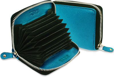 ABYS Genuine Leather Unisex RFID Protected Card Holder Wallet Card Case 9 Card Holder(Set of 1, Blue, Black)