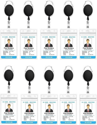 ASV Heavy Duty Retractable Badge Holder with Waterproof Zip Lock Vertical ID 10 Card Holder(Set of 20, Black, White)