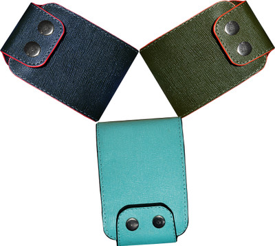 ABYS Genuine Leather Card Holder Combo Pack 9 Slots Credit Card Wallet 9 Card Holder(Set of 3, Blue, Grey, Green)