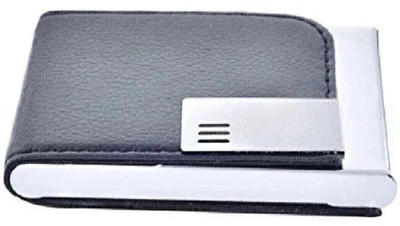 SHUANG YOU Business ID Credit Card Holder for Women Men Fashion Leather Fold Design 10 Card Holder(Set of 1, Silver, Black)