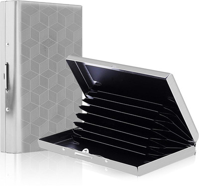 StealODeal Metal Credit/Debit/ATM With Cube Mirror Design Slot 8 Card Holder(Set of 1, Silver)