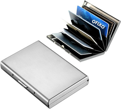 QUAKEL Men Silver Aluminium wallet both use as card organiser 6 Card Holder(Set of 1, Silver)