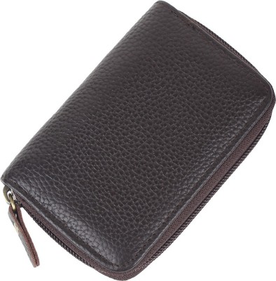 PINMORA Dark Brown High Quality Leather Zipper 10 Card Holder(Set of 1, Brown)