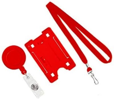 HATHIYANI ID Card Holder with Neck Lanyard & Retractable Reel YOYO 1 Card Holder(Set of 100, Red)