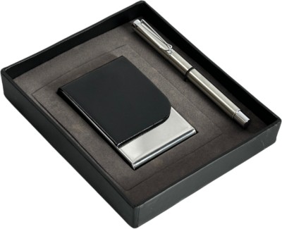 felstar Essentials card holder & pen Gift Combo Set 10 Card Holder(Set of 1, Black, Silver)