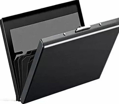 QUAKEL Slots RFID Protected Metal Credit Card Holder Wallet (Shiny9.5 x 6.5 x 1.3 cm) 6 Card Holder(Set of 1, Black)