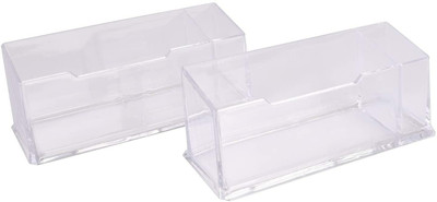 FRKB Transparent Visiting ,Business Desk Card And Pen Holder Display Stand 2 Pc 60 Card Holder(Set of 2, White)