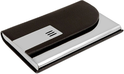 PEACORA Stainless Steel Business Card Case Leather Men Luxury Brand ID Credit Card 8 Card Holder(Set of 1, Black)